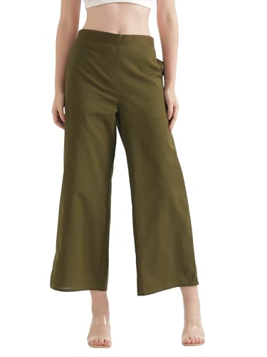 Image of SAADAA Women's Relaxed Fit Mid Rise Airy Linen Wide Leg Pants, High Waist Trousers for Formal, Casual & Office Wear
