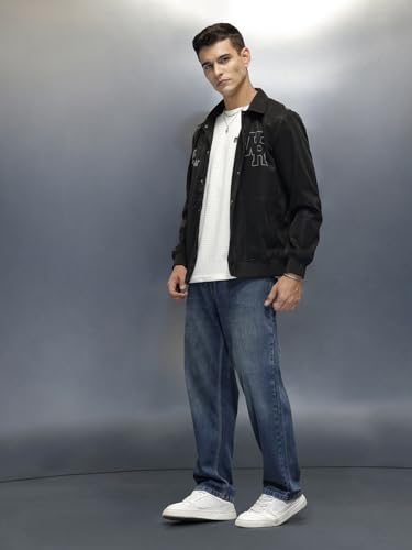 Image of WROGN Men's 100% Cotton Jeans | Solid | Baggy Fit