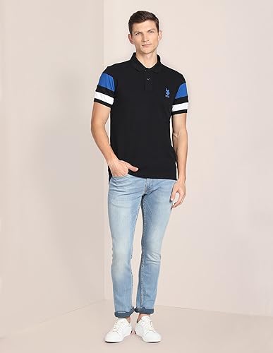 Image of U.S. Polo ASSN. Solid Slim Fit Polo T Shirts for Men - 100% Cotton, Half Sleeves Mens Tshirt
