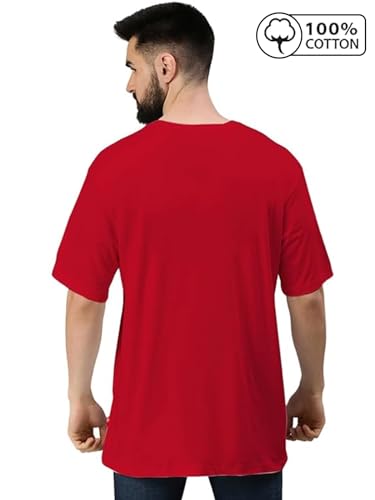 Image of Veirdo Oversized Baggy Fit Drop Shoulder Half Sleeves Round Neck Solid Pure 100% Cotton T-Shirt for Men (Available in White, Black, Mustard, Maroon, Green, Lilac, Navy, Red Color)