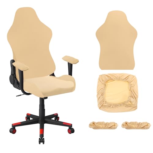 uxcell Gaming Chair Covers, Stretchable Office Computer Chair Slipcover with Armrest Covers, Elastic Seat Protector for Office Reclining Racing Game Chair, Beige