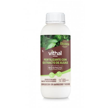 VITHAL Fertilizante Con Extracto De Algas Biosphere 1L - Estimulador Del Crecimiento De Plantas, Corrige La Clorosis Férrica, Aporta Fitohormonas Naturales Y Vitaminas, Solución Sostenible