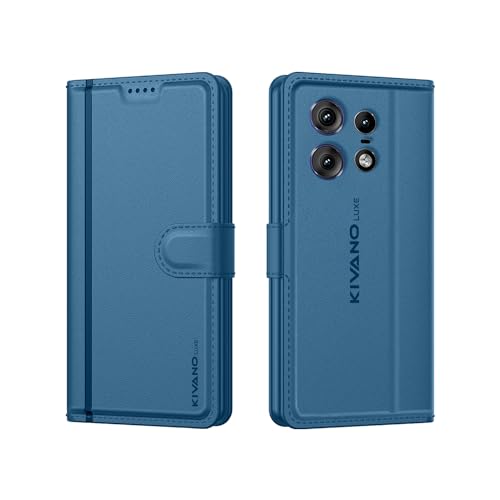 Image of KIVANO LUXE Compatible for Motorola Edge 50 Pro 5G Luxury Handmade Leather Magnetic Flip Folio Case | Card Holder & Kickstand | Slim Protective Cover | Unisex - Blue