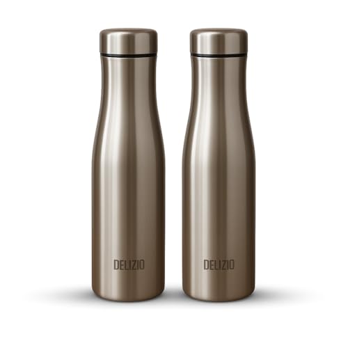 Image of KEMP DELIZIO Edition Stainless Steel Fridge Water Bottle 1000 ML | 1 L | Single Walled | Office | Gym | Travelling | Leak Proof LID | ECO Friendly | BPA Free | for Adult, Kids (Flora-2 Pack)