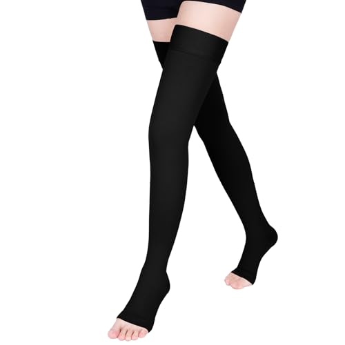 Image of 15-20 mmHg Compression Stockings for Women & Men, Thigh High Compression Socks Medical Graduated Compression Support for Edema, Varicose Veins