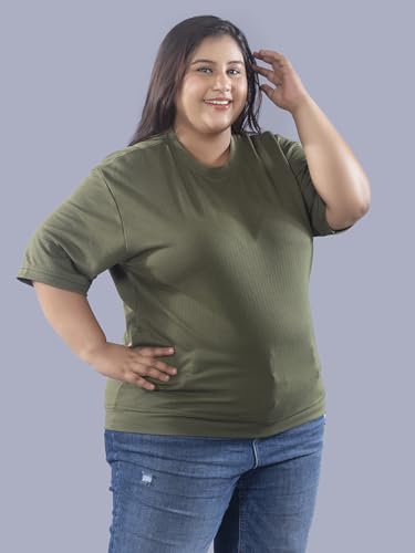 Image of CUPID Women Plus Size Cotton Round Neck Half Sleeve Casual T-Shirt, Sleep, Night, Yoga, Daily Gym n Lounge Wear a Short Tee n Top for Ladies