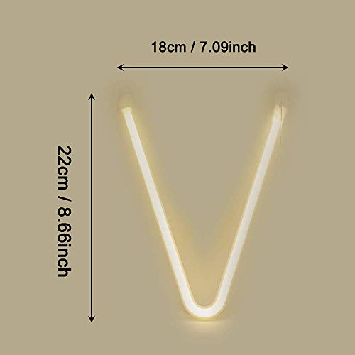 Image of ENUOLI Warm White Letters Neon Night Light LED Alphabet Marquee Light Neon Letters Sign Decorative Words Light for Birthday Wedding Party Baby Room Christmas Bar Club Wall Hanging Decor(V)
