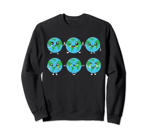 Vintage Kawaii Earth Face Cute Earth Day Sudadera