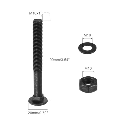 Image of uxcell M10 x 85mm Carriage Bolt Kit, 25 Set Round Head Square Neck Screws, Carriage Bolts Screws Set Includes Washers and Nuts - Carbon Steel Black Oxide for Fastening Accessories