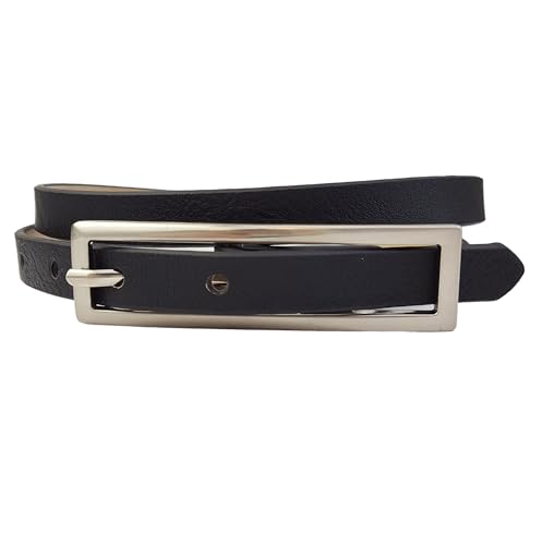 AXESORIA: Classic Skinny Belt w. Elongated Rectangular Buckle Black L/X