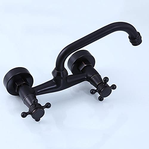 Mitigeur de lavabo mural noir rétro à double levier pour salle de bain