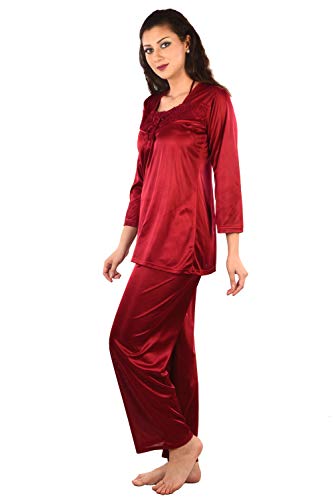 Image of Women's Satin Full Sleeve Night Suit Set of Top & Pyjama