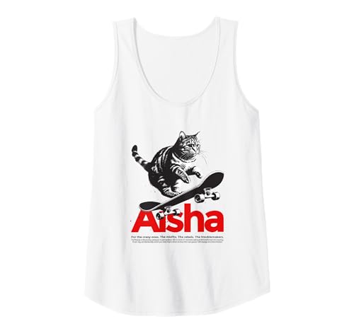 Mujer AISHA - Bonito nombre de chica con gato y monopatín Camiseta sin Mangas