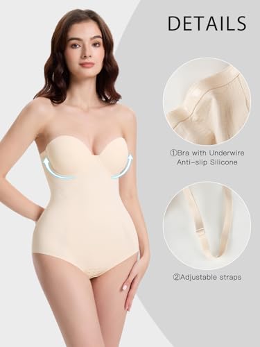 Decorus Seamless Strapless Shapewear Bodysuit - Tummy Control Sculpt Body Shaper : Cupped with Removable Straps2