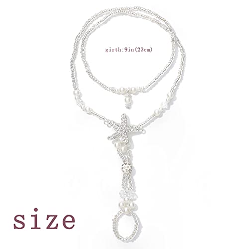 Woeoe Boho Starfish Crystal Anklet with Pearl Beach Sandals - Elegant Summer Foot Jewelry for Women - Image 2