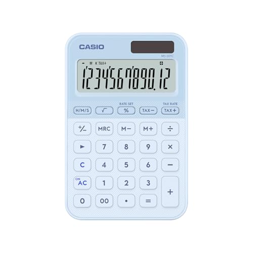 Image of Casio MS-20YC Stylish and Colourful 12-Digit Mini Desktop Tax Calculator, Light Blue