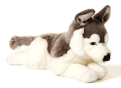 Uni-Toys - Husky grau, liegend - 43 cm (Länge) - Plüsch-Hund, Haustier - Plüschtier, Kuscheltier