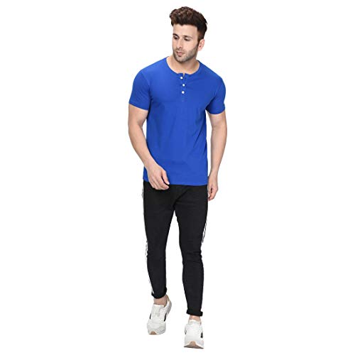 Image of London Hills Henley Neck T Shirt for Men | Tshirt for Man | T Shirt for Men | Mens Casual T Shirts | Cotton Blend Solid Half Sleeve Button Neck Slim Fit Casual Tee