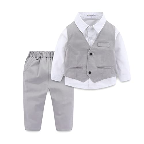 Image of Mud Kingdom Boys Suits for Weddings White Shirts, Vests and Pants Clothes Sets