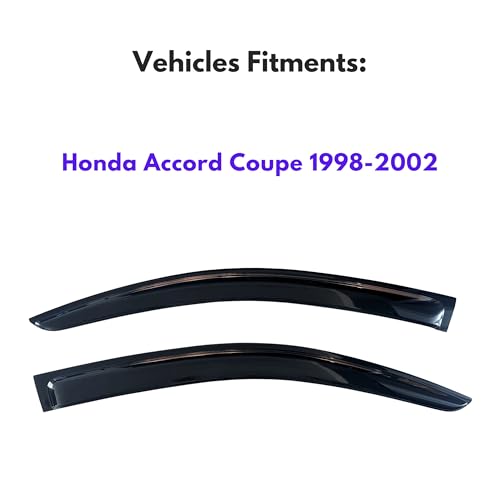 Image of KPY Rain Guard Compatible with Honda Accord Coupe 1998-2002, 2PC Window Visor Side Window Vent Deflectors Tape-On Style, 1998 1999 2000 2001 2002