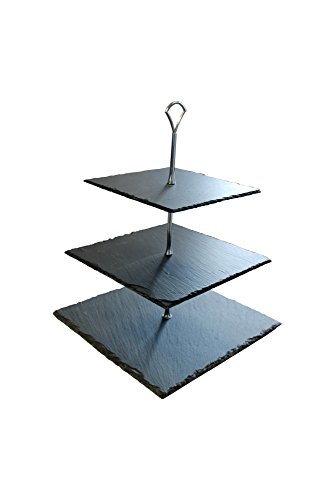 Natursteinzentrum Rhein Main Etagere, Pyramide, Tablett aus Schiefer, 3-stöckig, 20x20 + 25x25 + 30x30