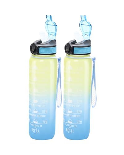 Image of ATTRO Prime Motivational Water Bottle-Set of 2-Blue Yellow-1L