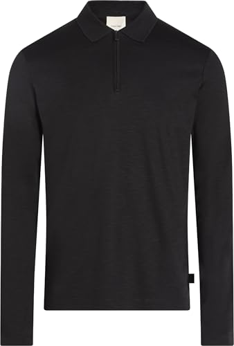 Calvin Klein Men's Long Sleeve Quarter Zip Polo, CK Black, Medium