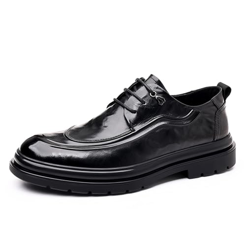 Mens Faux Leather Lace Up Dress Oxfords Shoes Retro Round Toe Low Cut Loafers Non Slip Lug Sole Casual Business Work Formal Derby Shoes