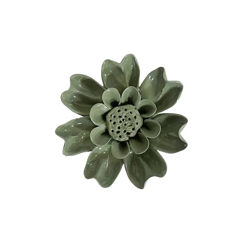 Image of Ceramic Flower Wall Art Decor, Artificial Flower Wall Sculpture,Handmade Ceramic Flowers for Home,Hallway,Living Room, Kitchen,Bathroom (Blushing Bride,Dark Green, 3.54 inch)