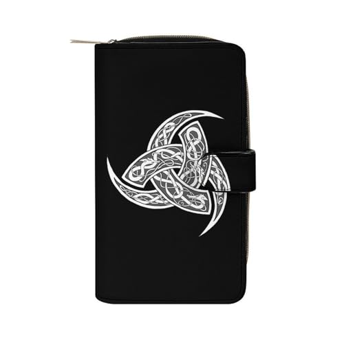 Norse Viking Goddess Wiccan Pattern Leather Wallets Large Capacity Zipper Pocket Card Holder with ID Window