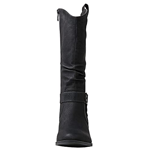 Image of GLOBALWIN Women's Knee High Cowboy Boots - Minimalist Western Round Toe Cowgirl Boots with Comfortable Block Heel, Plain Sleek Design, Tall Dress Boots for Women