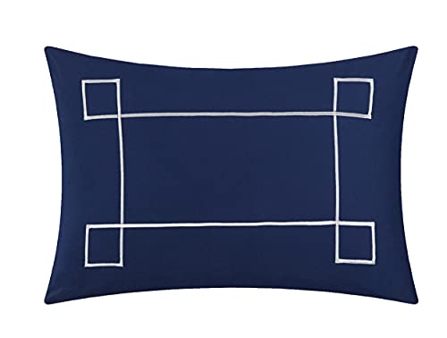 Chic Home 4 Piece Kendall Contemporary Greek Key Embroidered Reversible Queen Duvet Cover Set Navy Shams And Decorative Pillows Included #TOP3