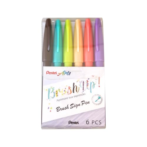 Pentel Kit Caneta Brush Sign Pen Cores de Férias 6 Unidades KITBRUSH-6V