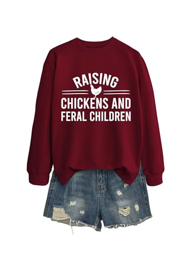 Raising Chickens and Feral Children Sweatshirt Funny Graphic Pullover Crewneck Long Sleeve Shirts Fall Tops2