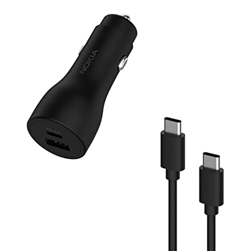 Nokia PC-18W Chargeur de Téléphone dans La Voiture, 18W avec Câble USB-C Inclus, Chargeur de Téléphone Rapide pour Voiture, pour Toutes Les Voitures, Accessoires de Voiture pour Téléphones