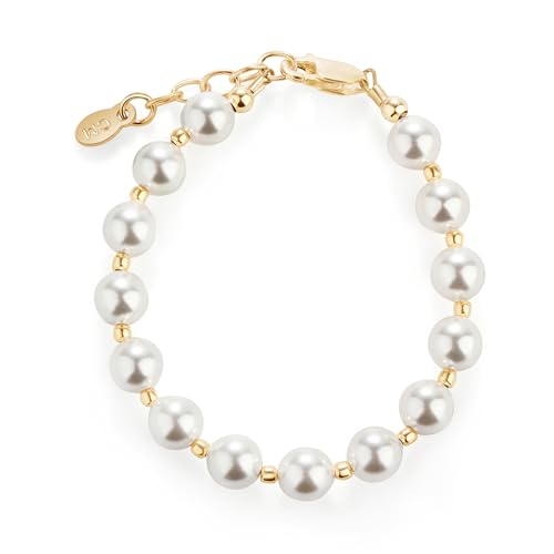 Cherished Moments 14K Gold Plated and Sterling Silver Bracelet with Chunky Simulated Pearls for Babies and Little Girls