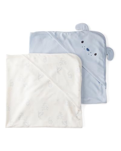 Image of Carter's Baby Hooded Towel, Soft Absorbent Terry Bath Towels with Hood, Puppy Dog Face Ears Infant Baby Towels (2-pk Ivory /Blue)