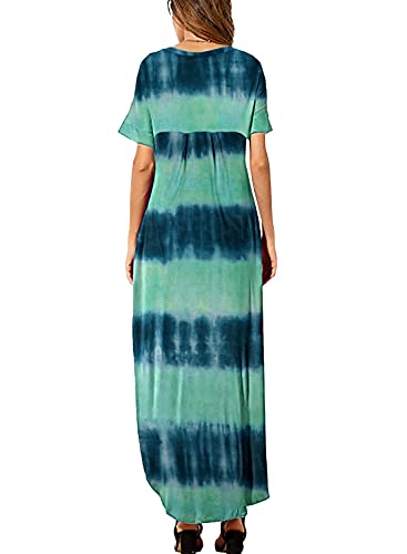 Huskary Women's Summer Maxi Dress Casual Loose Pockets Long Dress Short Sleeve Split -Tie Dye #TOP1