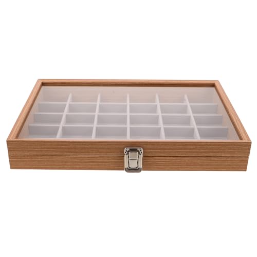 POPETPOP Caja de Exhibición de Minerales de Madera Maciza 30 Compartimentos y Tapa Abatible, Organizador Resistente para Colecciones en Hogar y Oficina