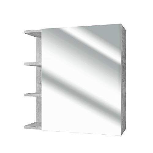 Vicco Spiegelschrank Fynn, Beton, 62 x 64 cm, zur Wandmontage mit offenen Ablageflächen