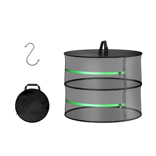 YSSOA Estante de secagem de ervas, 2 camadas, 61 cm com zíper e gancho, secador de cesta dobrável de