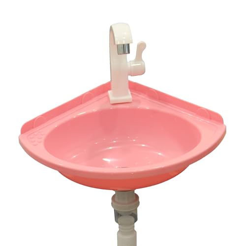 Petit Éviers D'angle Lavabo de Salle de Bain Évier Mural en Plastique Mini Vasque avec Robinet et Kit de Drainage, Lave-Main pour L'intérieur et à...
