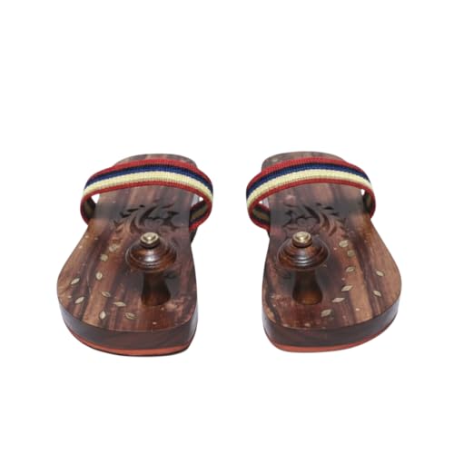 Image of Wooden Paduka (Khadau) with Strap | Traditional Wooden Sandals for Pooja & Temple | Charan Paduka | Wooden Footwear for Men & Women