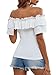 WDIRARA Women's Off The Shoulder Layered Ruffle Trim Short Sleeve Top Tie Front Frill Trim Blouse White Large
