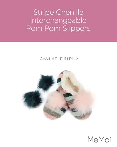 MeMoi Stripe Chenille Interchangeable Pom Pom Slippers2