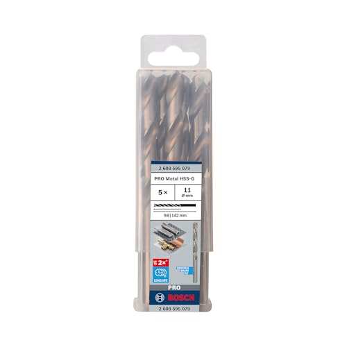 Bosch 5x PRO Metal HSS-G Spiralbohrer Standardlänge (für Nichteisenmetalle, Stahl, Ø 11,00 mm, Professional Zubehör Bohrmaschine/Schrauber)