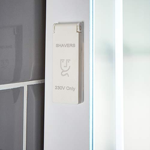 Pebble Grey™ Angelo Illuminated LED Bathroom Mirror with Shelf, Shaver Socket and Demister Pad | 450 x 600 | IP44 Rated | 10 Year Guarantee