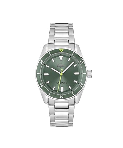Lacoste Reloj con Movimiento de Cuarzo de Tres Manecillas para Hombre Colección Boston con Correa de Acero Inoxidable Plateada   2011425