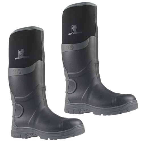 Mens Safety Neoprene Wellington S5 Steel Toe Cap Waterproof Rigger Wellies Premium Boots (BLACK, UK Footwear Size System, Adult, Men, Numeric, Medium, 9) - Image 2