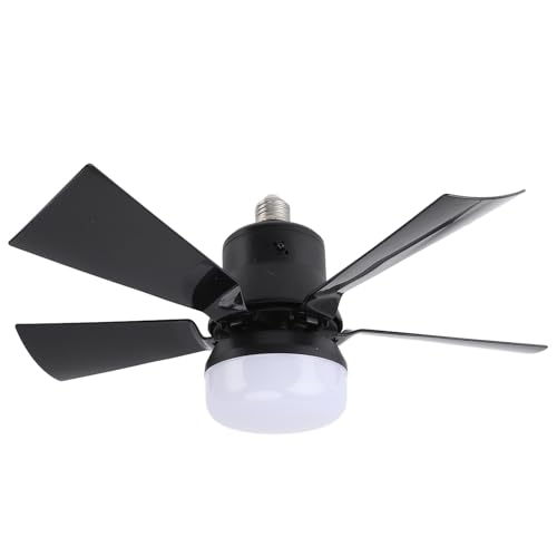Socket Ceiling Fan Light, Small Ceiling Fan with Light and Remote, 3 Color Temperatures, E26 Base Screw in Dimmable Light Bulb Fan with 3 Speeds, Timer, for Bedroom Kitchen (Black)